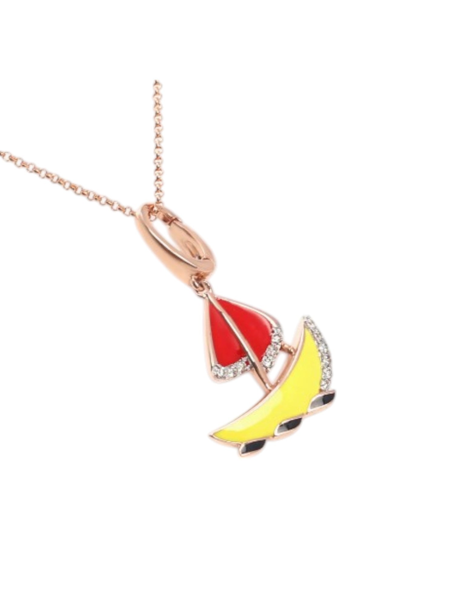 925 Sterling Silver Stylish Boat Design Enameled Rose Gold Plated Pendant With Chain For Women Kesardeep